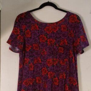 Super Soft LuLaRoe Carly dress, orange and purple roses, red leaves 3X